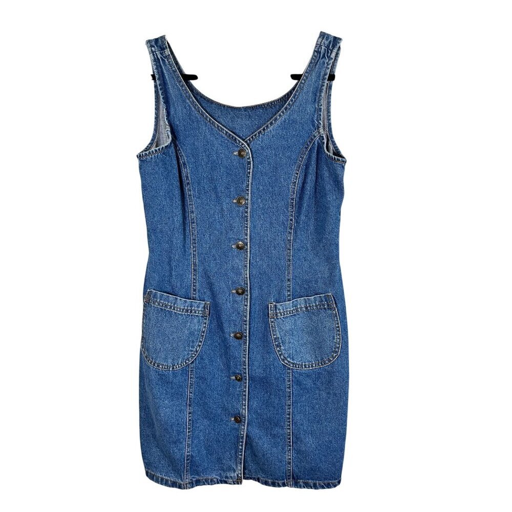 Retro Denim Tank Dress Blue L Western Boho Indie Folk Cowgirl Classic Chic 80s